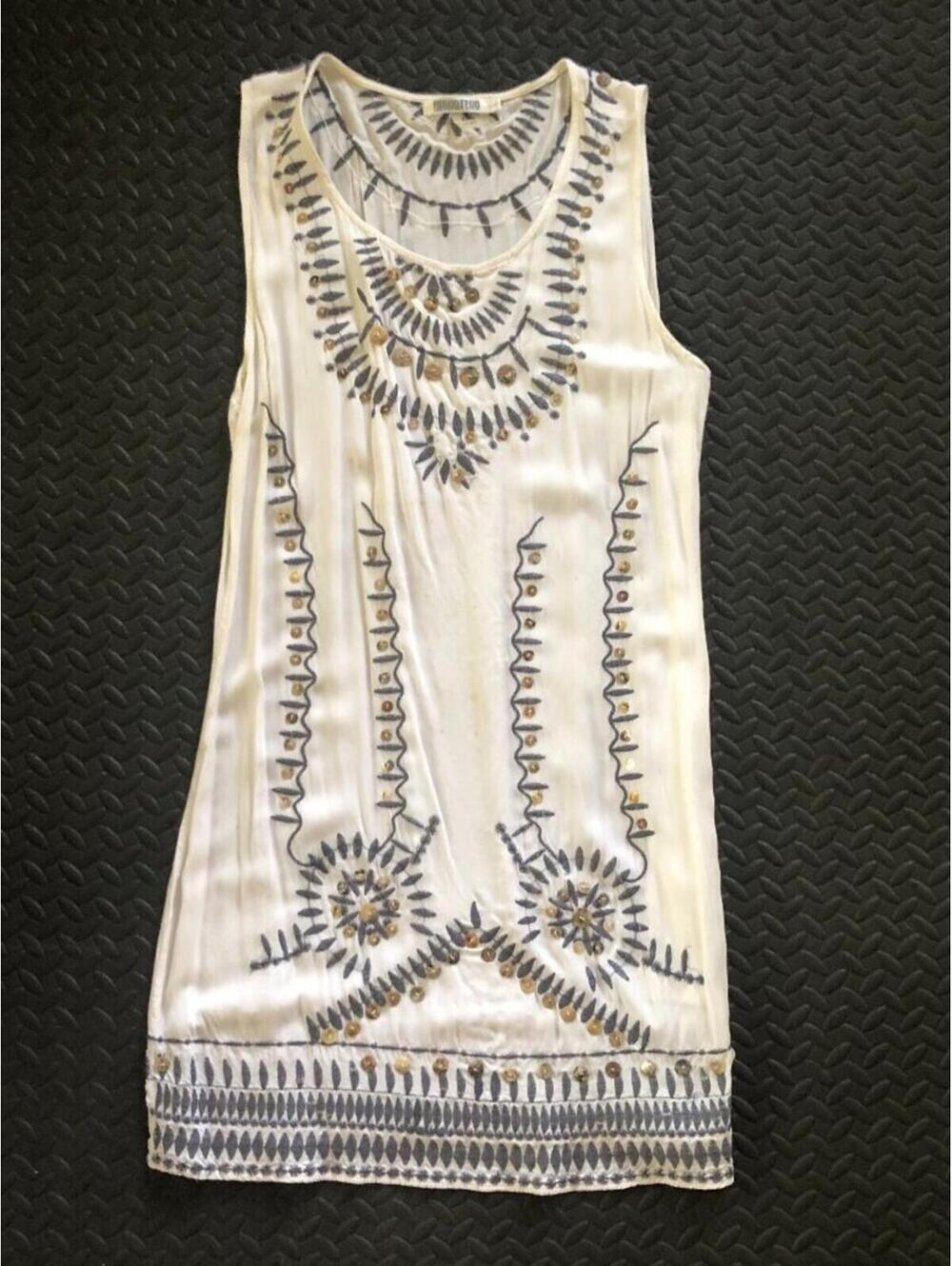 MONORENO SLEEVELESS TUNIC STYLE TOP OR MINI DRESS Size L CASUAL BOHO CHIC BEACH
